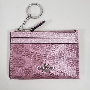 NWT Coach Mini Skinny Id Case In Signature Canvas CCS50 Pink Rose